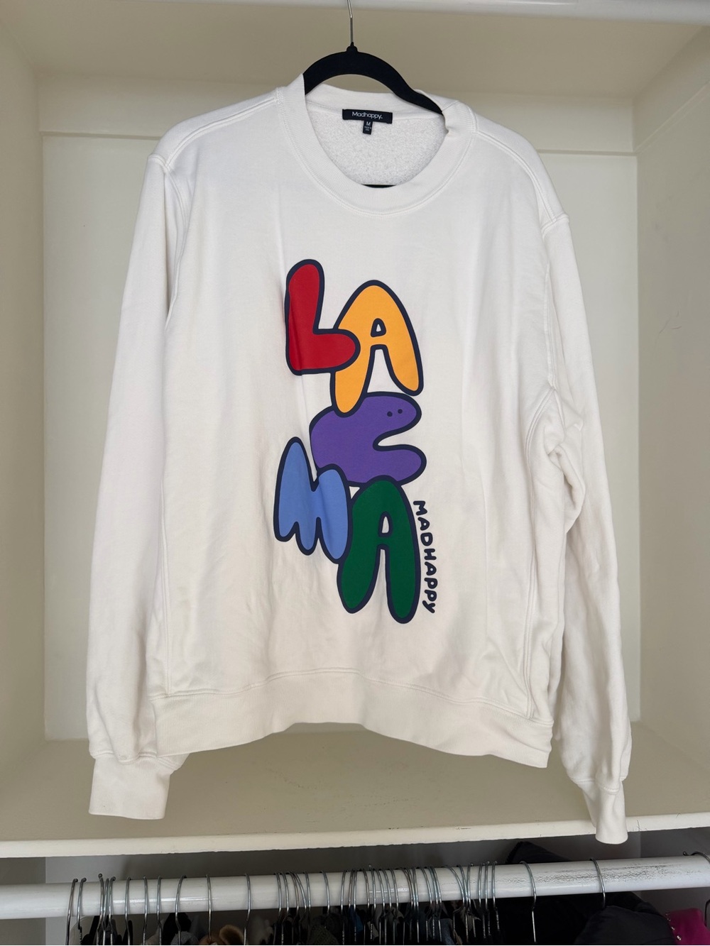 Madhappy White Crewneck Sweatshirt with Multicolor Bubble Graphic